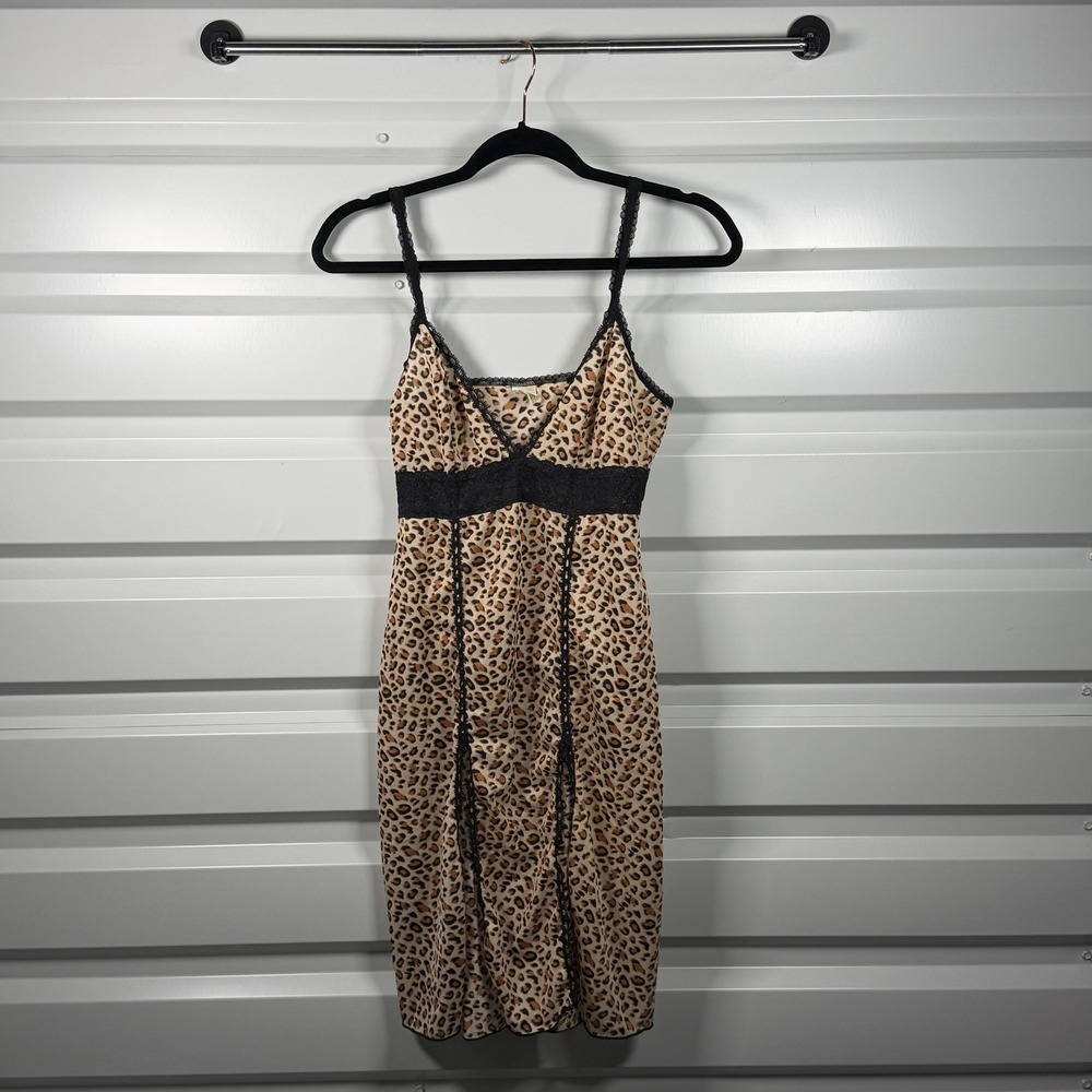Rosalie Leopard Print Lace Trim Slip Dress Womens Medium Y2K Grunge Animal Print